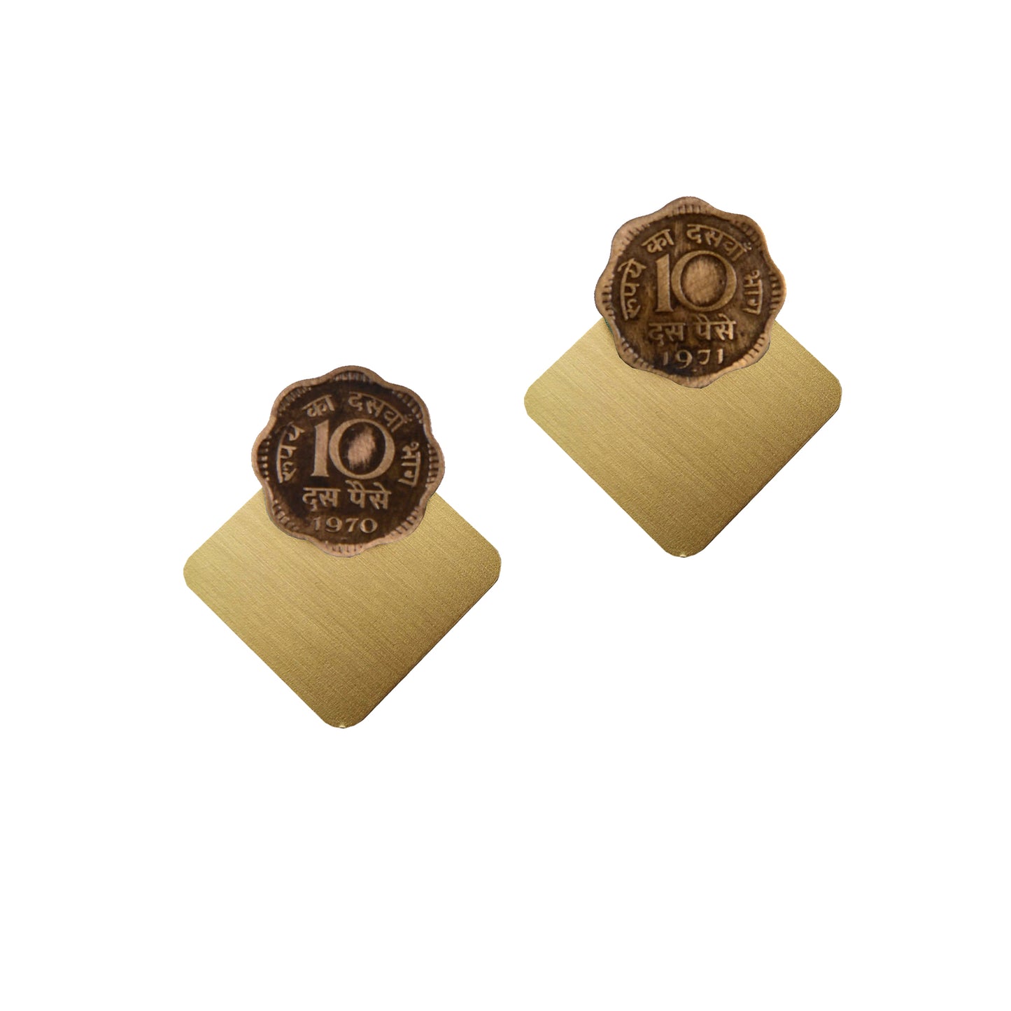 10 paise brass-square earjackets